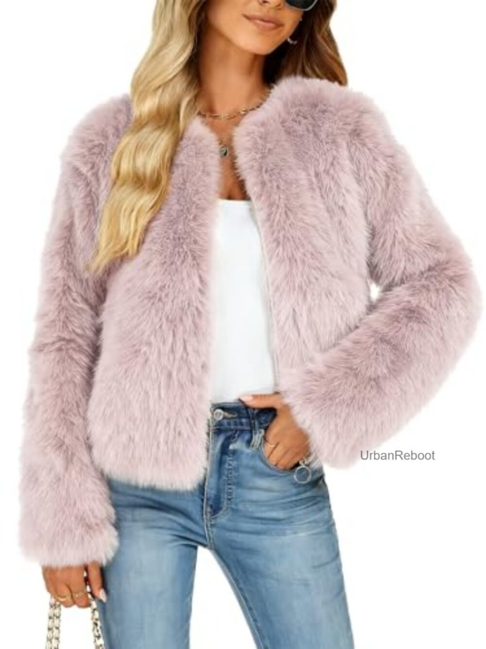 Faux Fur Coat Zip Up Cropped Jacket Winter Warm Outerwear